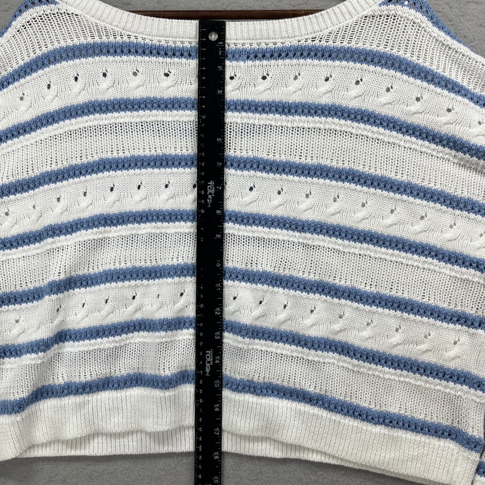 NEW Hollister Sweater Womens L White Blue Striped Cropped Pointelle Knit Cotton - Picture 4 of 9